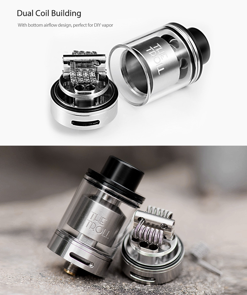 Original Wotofo The Troll RTA Atomizer with 5ml / Top Filling / Dual Coil Building for E Cigarette